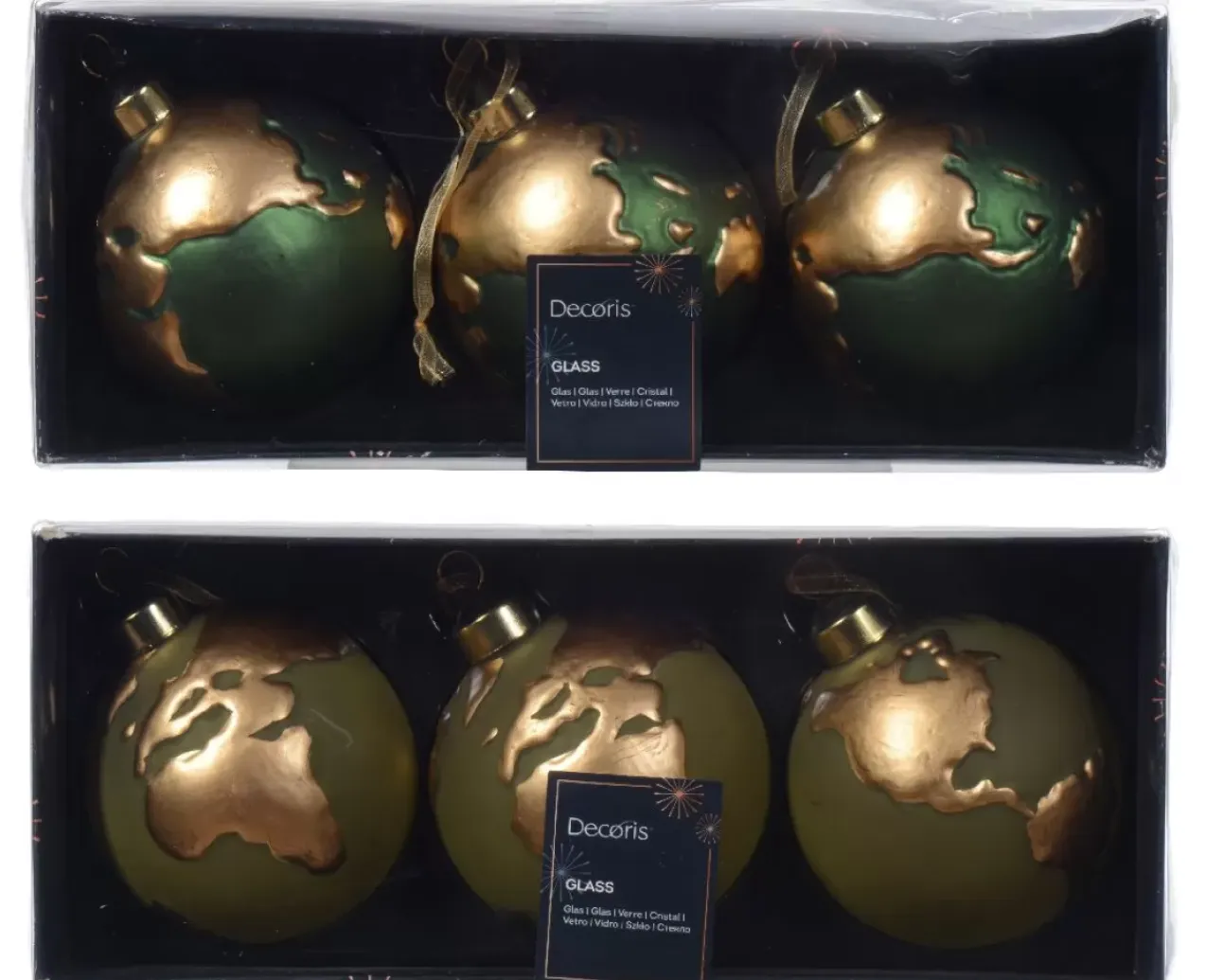 Box 3 Palline Di Natale 8Cm Con Decorazioni Del Mondo Modello Assortito