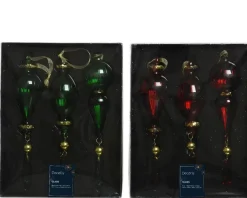 Confezione 3 Ciondioli Natalizi In Vetro H.23Cm Rosso/Verde Assortiti