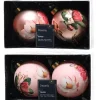 Confezione 2 Palline Di Natale D8Cm Rosa Con Disegni Floreali Modello Assortito