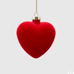 Cuore Appendibile In Vetro E Velluto Rosso 8Cm