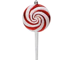1 Decorazione Candy Stick Lecca Lecca Bianco/Rosso Con Glitter
