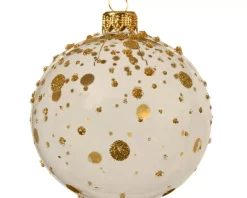 Pallina Di Natale In Vetro D.8Cm Bianca Con Glitter