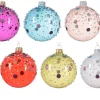 1 Pallina Di Natale In Vetro D.8Cm Con Glitter 6 Colori Assortiti