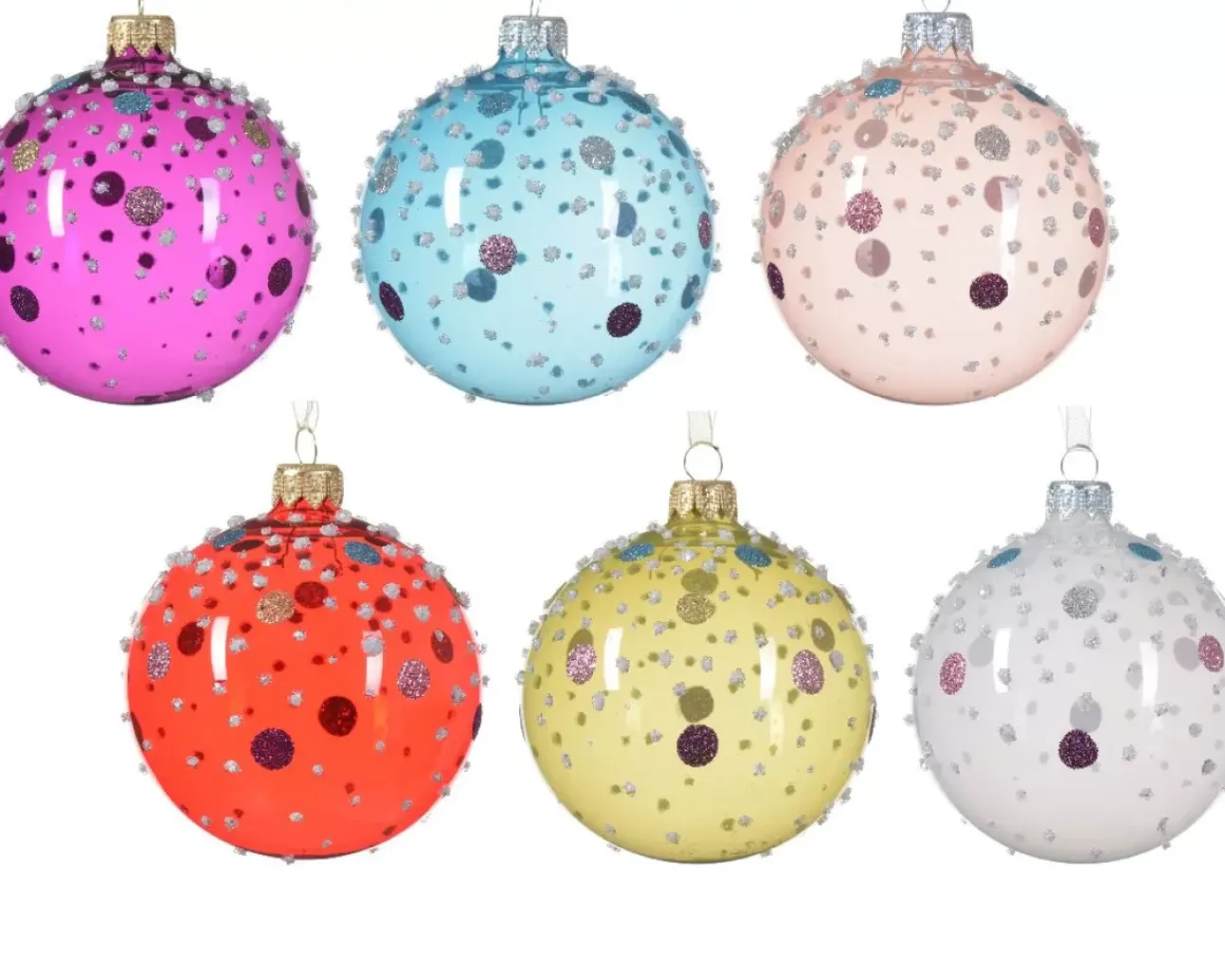 1 Pallina Di Natale In Vetro D.8Cm Con Glitter 6 Colori Assortiti