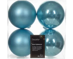 4 Palline Di Natale D.10Cm Colore Azzuro Lucido/Opaco