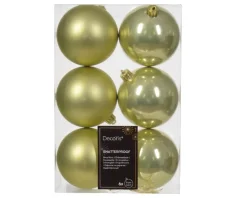 6 Palline Di Natale D.8Cm Colore Pistacchio Lucido/Opaco