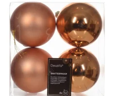 4 Palline Di Natale D.10Cm Colore Rame Lucido/Opaco