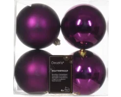 4 Palline Di Natale D.10Cm Colore Viola Lucido/Opaco