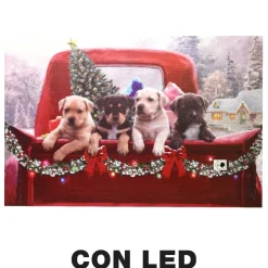 Quadro Natalizio Con Cagnolini 60X40X1,8Cm Con Microled Multicolor