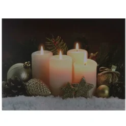 Quadro Natalizio Con Candele 40X30X1,8Cm Con Microled Bianco Caldo