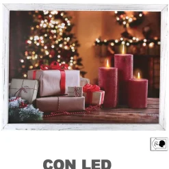 Quadro Natalizio Con Pacchi Regalo 42X32X3Cm Con Microled Bianco Caldo