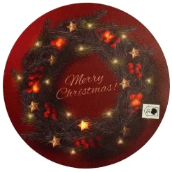 Quadro Natalizio Tondo Con Ghirlanda Merry Christmas 30X30X1.8Cm Con Microled Bianco Caldo