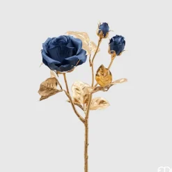 Ramo Con Stelo Oro E Rosa Blu H50Cm