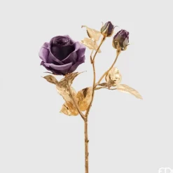 Ramo Con Stelo Oro E Rosa Viola H50Cm