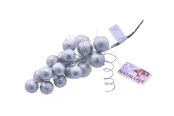 Ramo Glitterato Argento Con Bacche