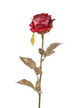 Ramo Oro Con Rosa Rosso 65Cm