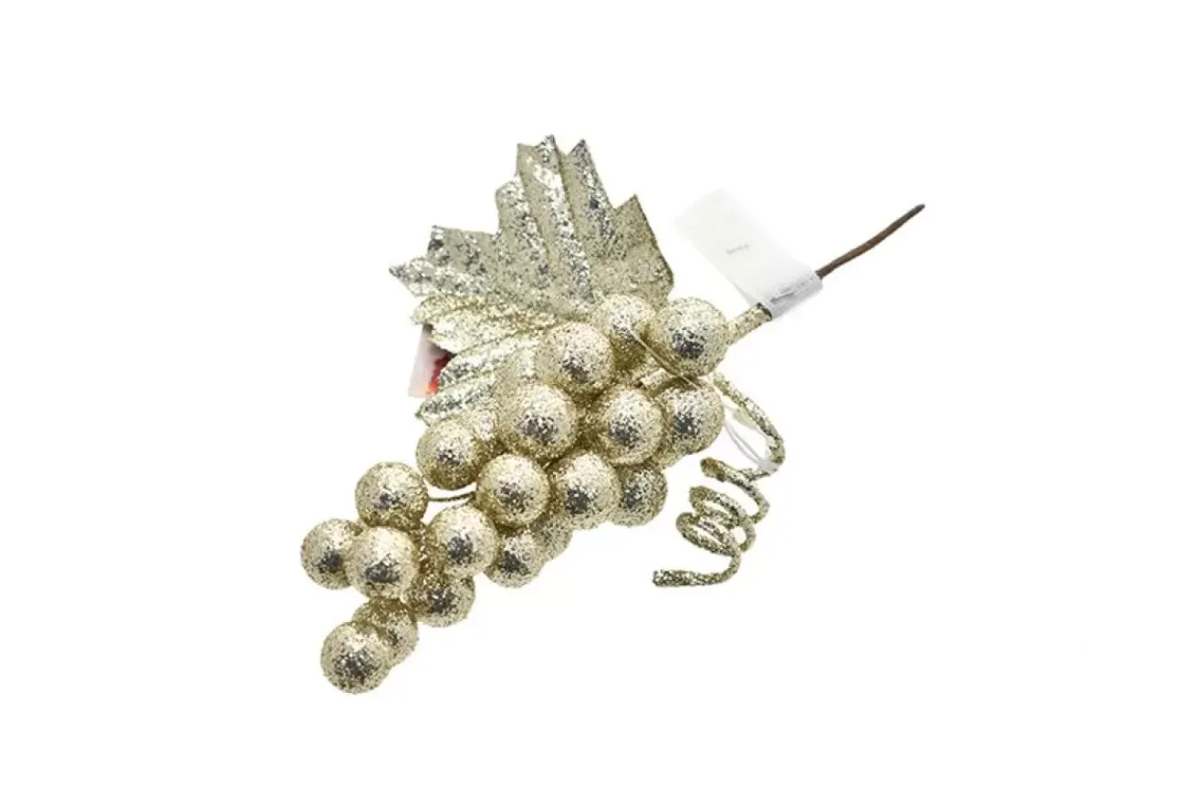 Ramo Pick Champagne A Grappolo Di Bacche Con Glitter