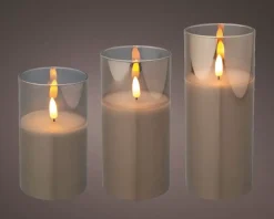 Set 3 Candele Grigie Led 17,5Cm Effetto Realistico